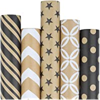 RUSPEPA Rollo De Papel De Regalo Kraft - Patrones De Geometría En Blanco Y Negro Ideal Para Felicitaciones- Regalos De…